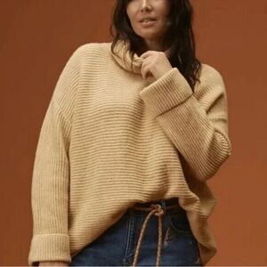 Pilcro Anthropologie Chunky Ribbed Knit Cowl Neck Sweater Tan Beige Size